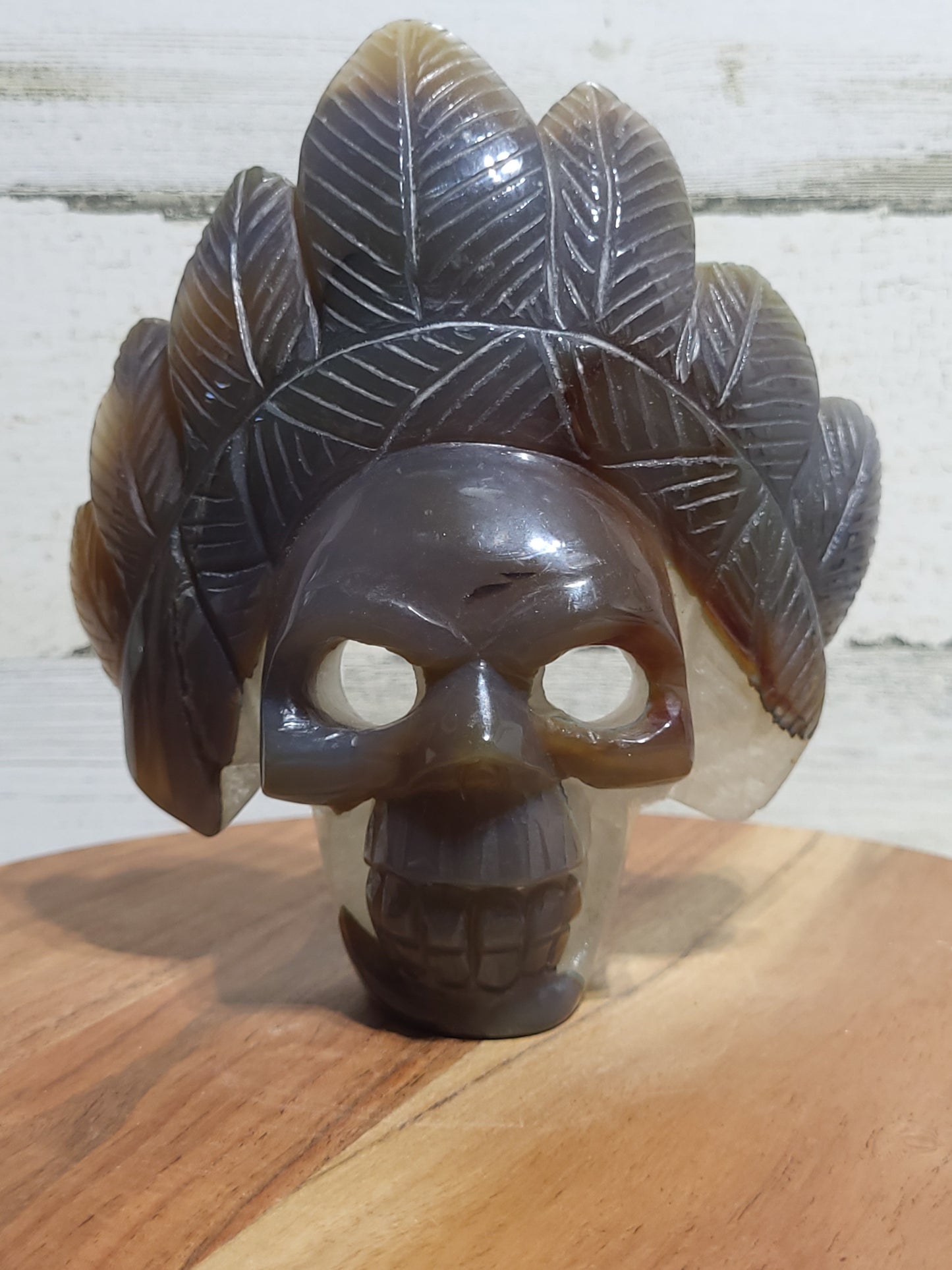 Chalcedony and Quartz Skull with Headdress
