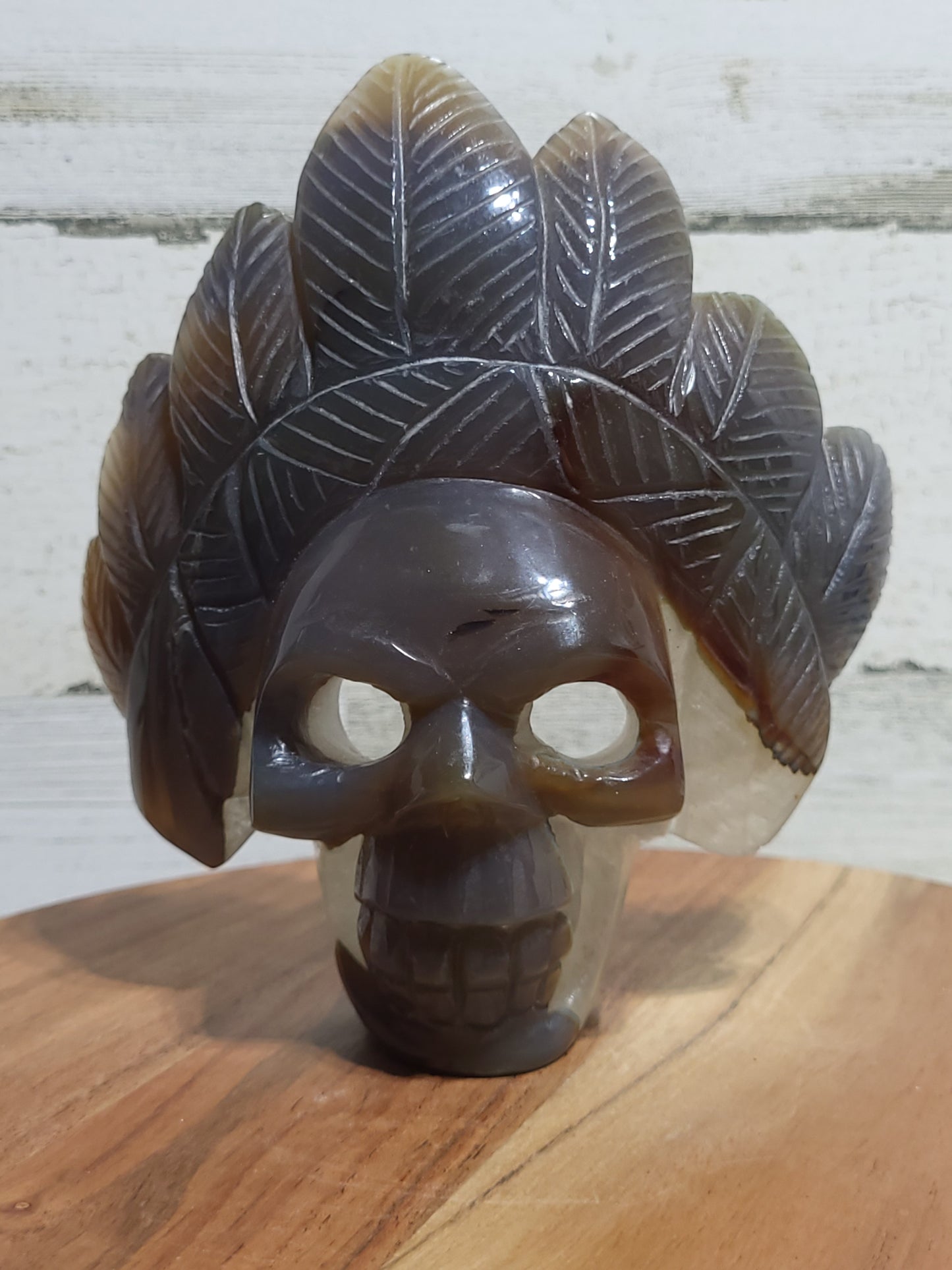 Chalcedony and Quartz Skull with Headdress