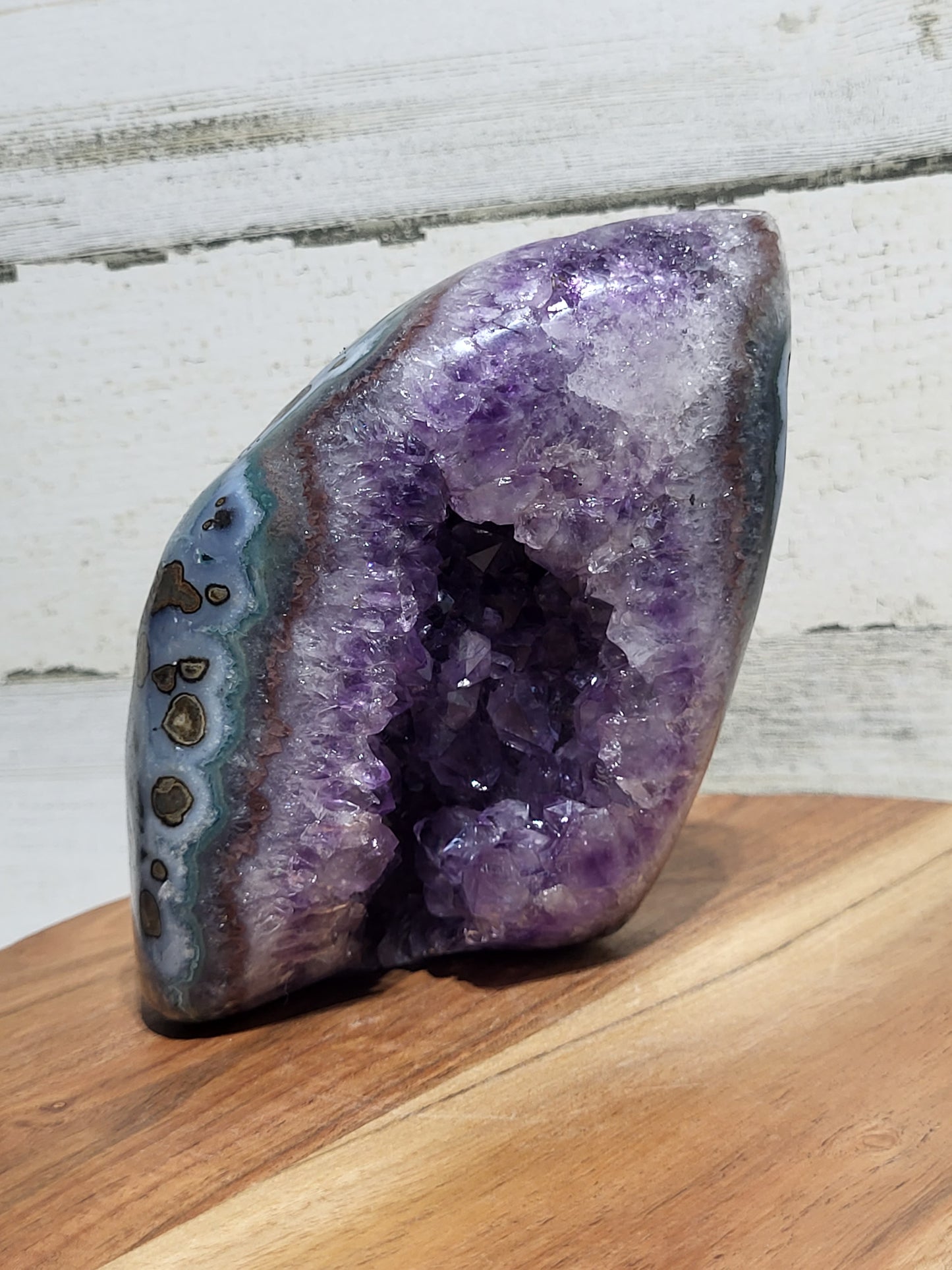 Semi-polished Amethyst Cluster on Stand