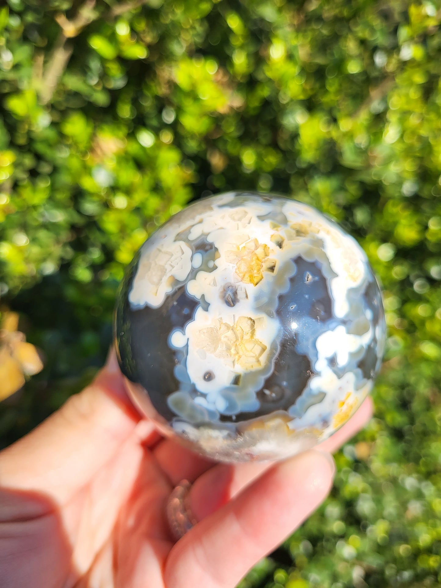 Black Flower Agate Sphere