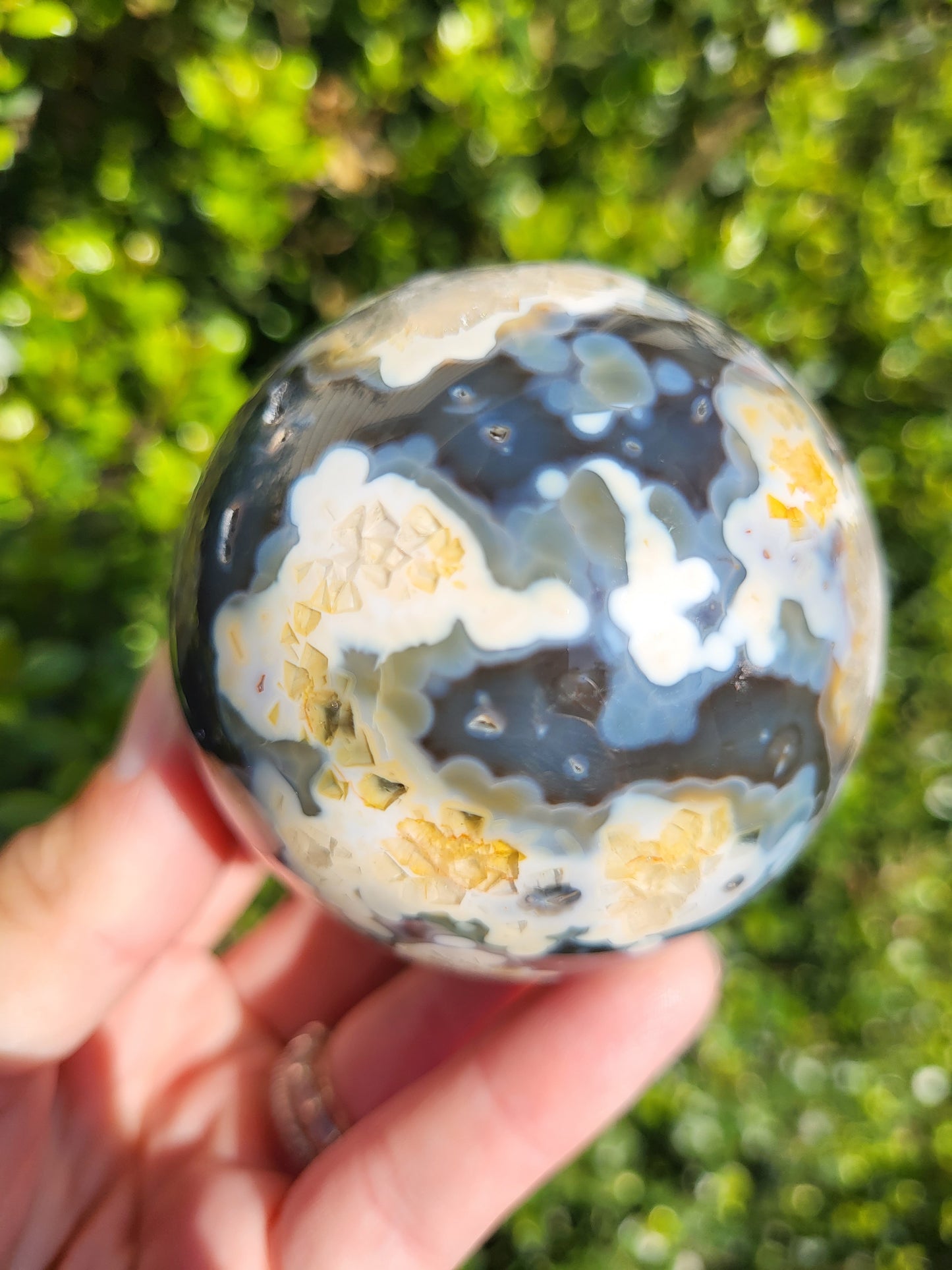 Black Flower Agate Sphere