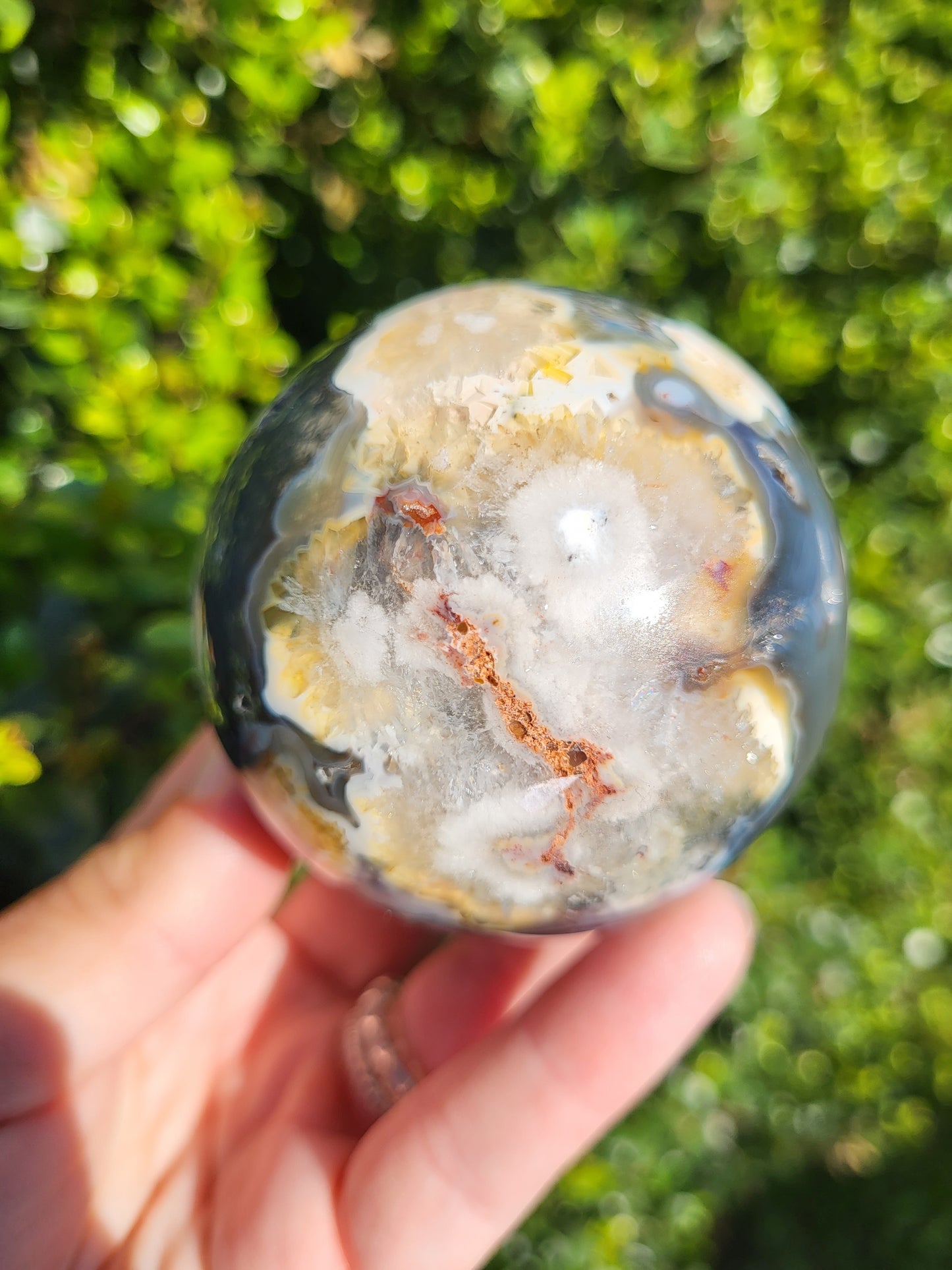 Black Flower Agate Sphere