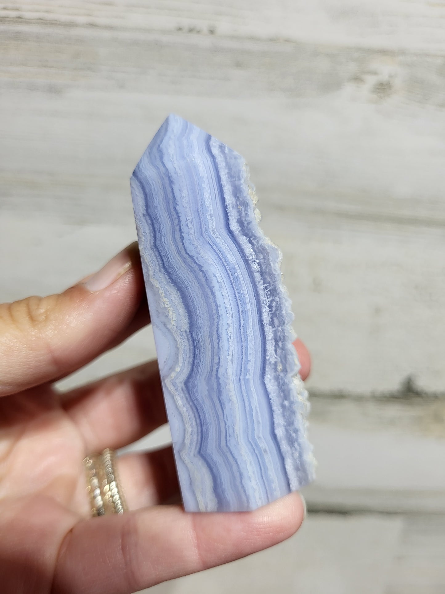 Blue Lace Agate Tower with Raw Edge