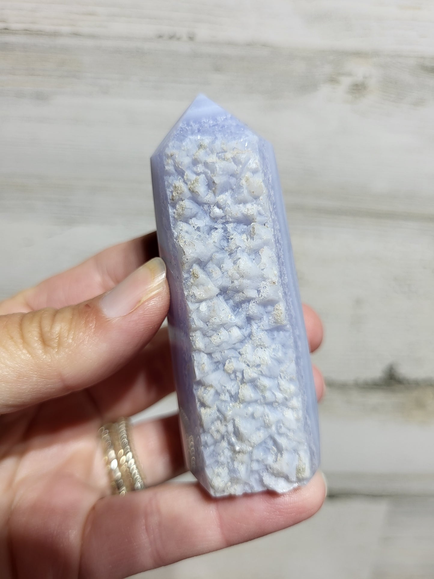 Blue Lace Agate Tower with Raw Edge