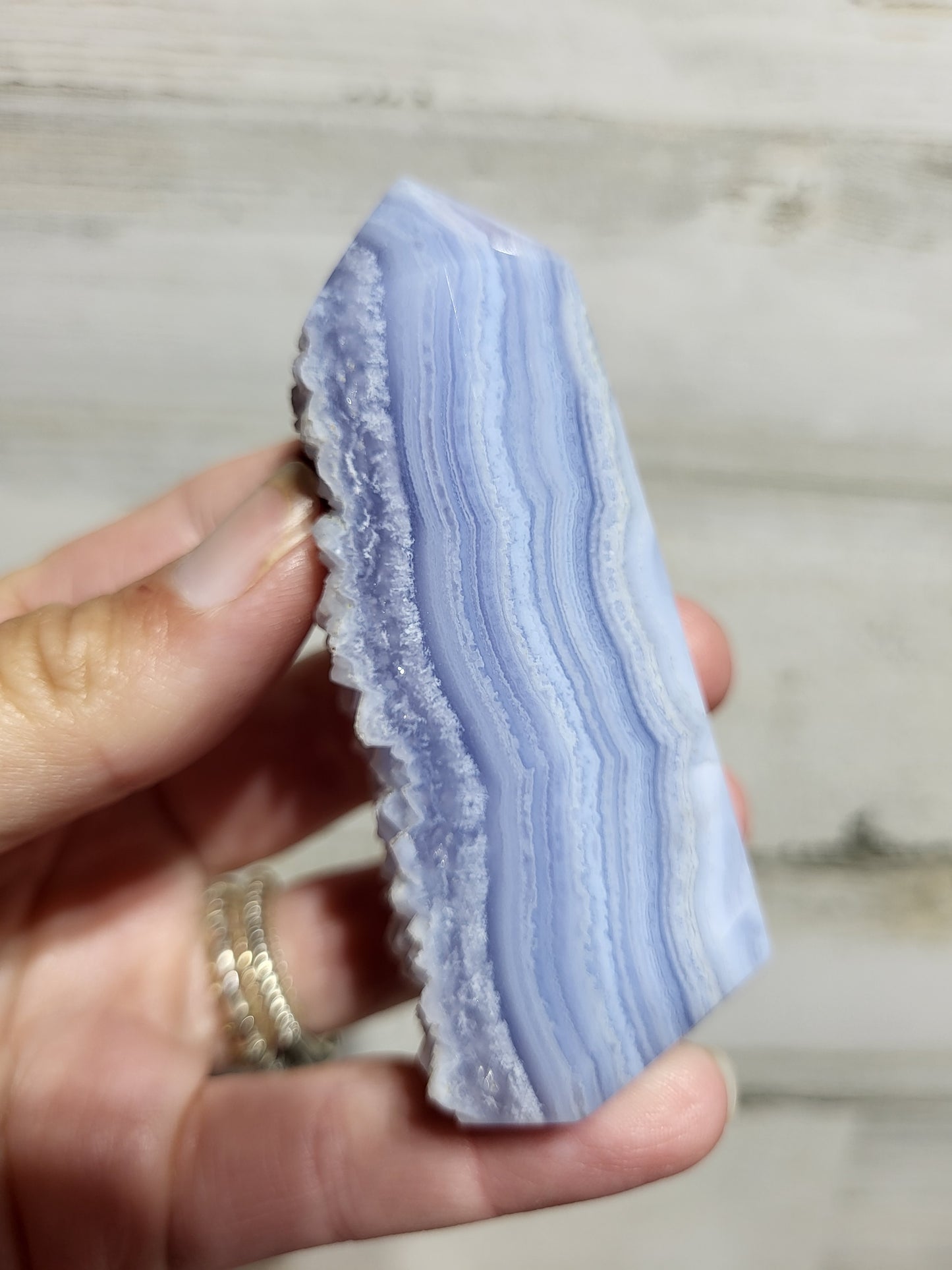 Blue Lace Agate Tower with Raw Edge