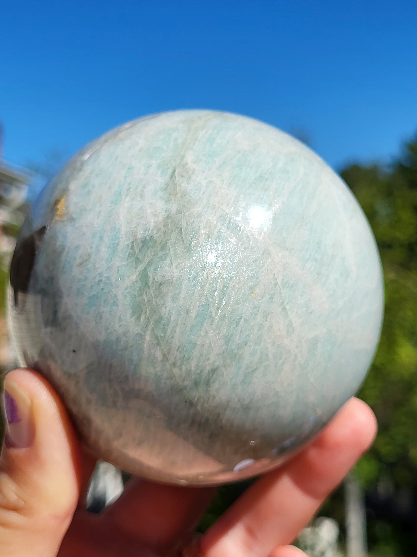 Amazonite Sphere with Smoky Quartz Inclusions