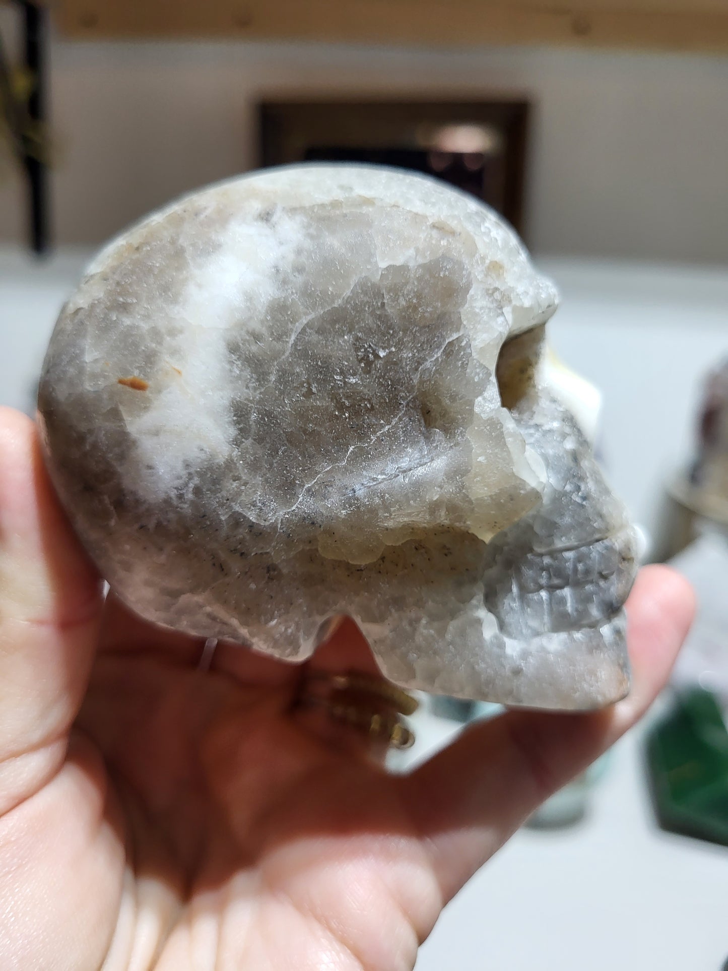 Two Face Yellow & Gray Calcite Skull