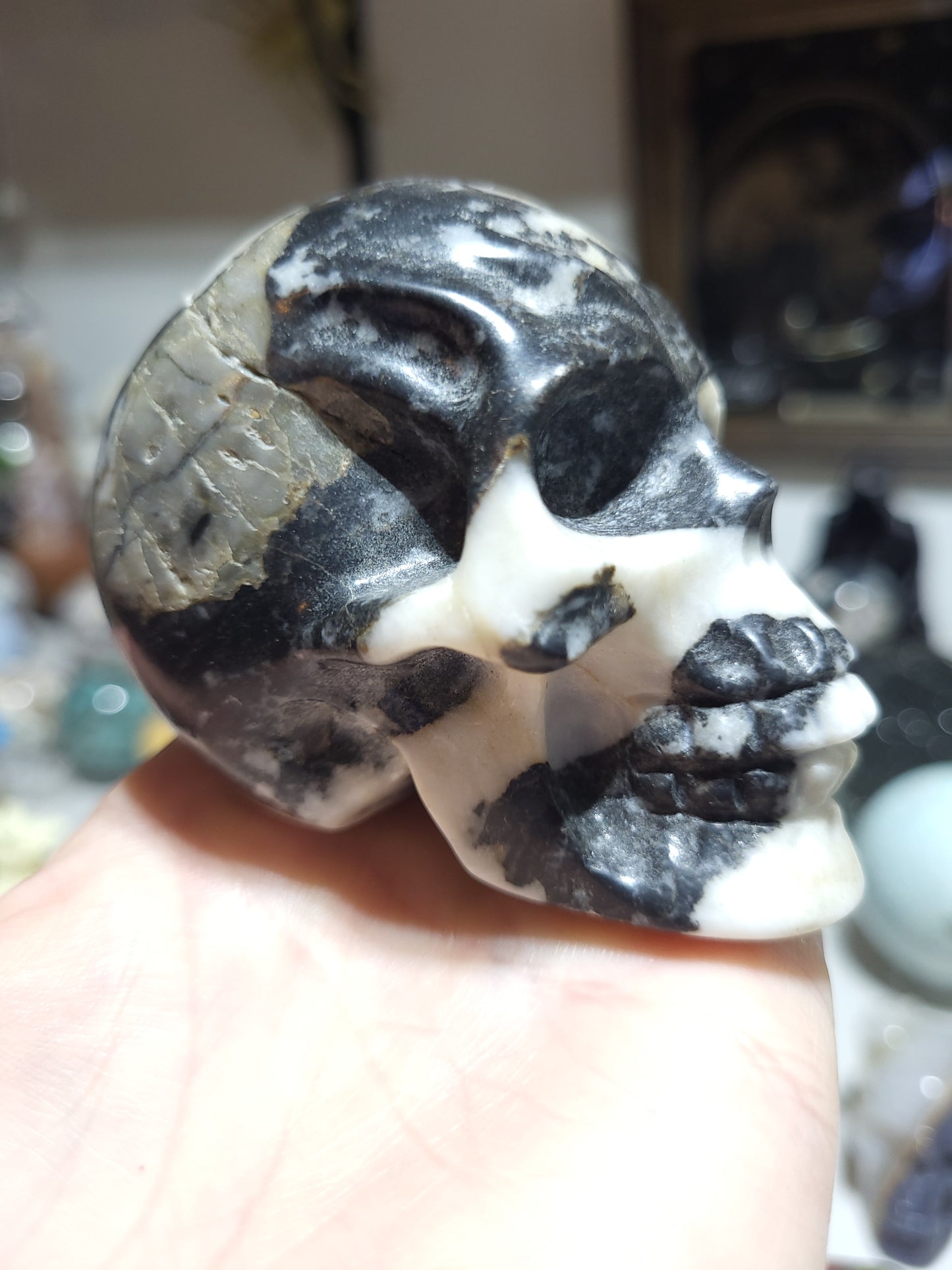 Zebra Jasper Skull Carving