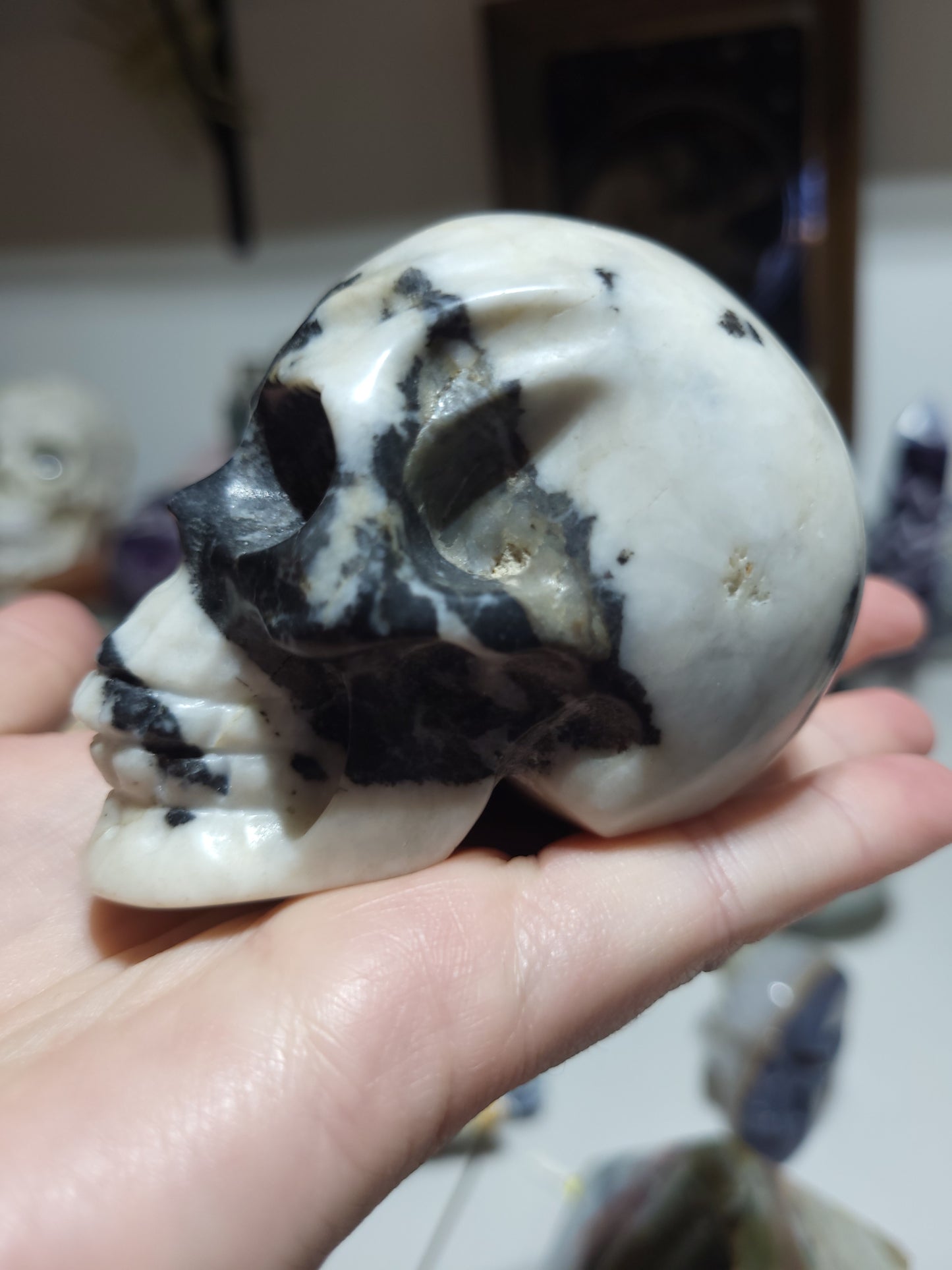 Zebra Jasper Skull Carving
