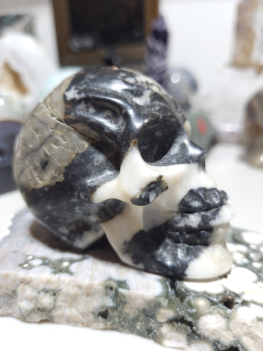 Zebra Jasper Skull Carving