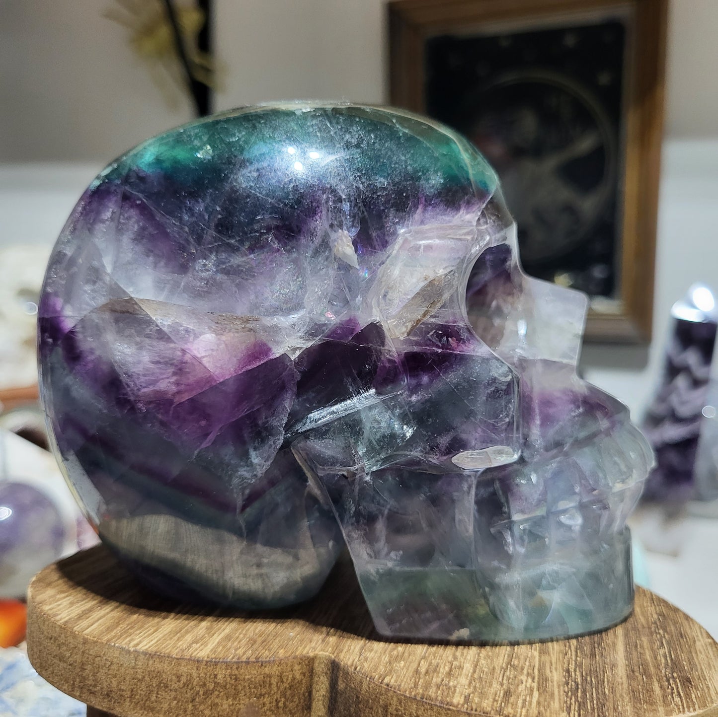 Large Rainbow Fluorite Skull Carving