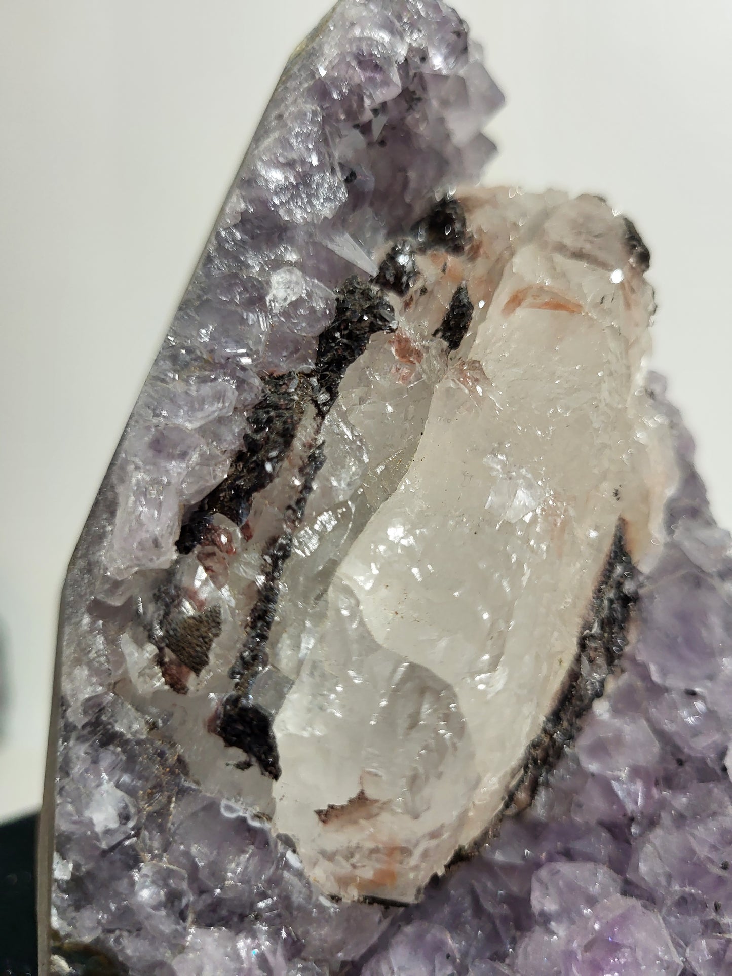 Light Lilac Amethyst Cluster w/ Calcite, Geothite